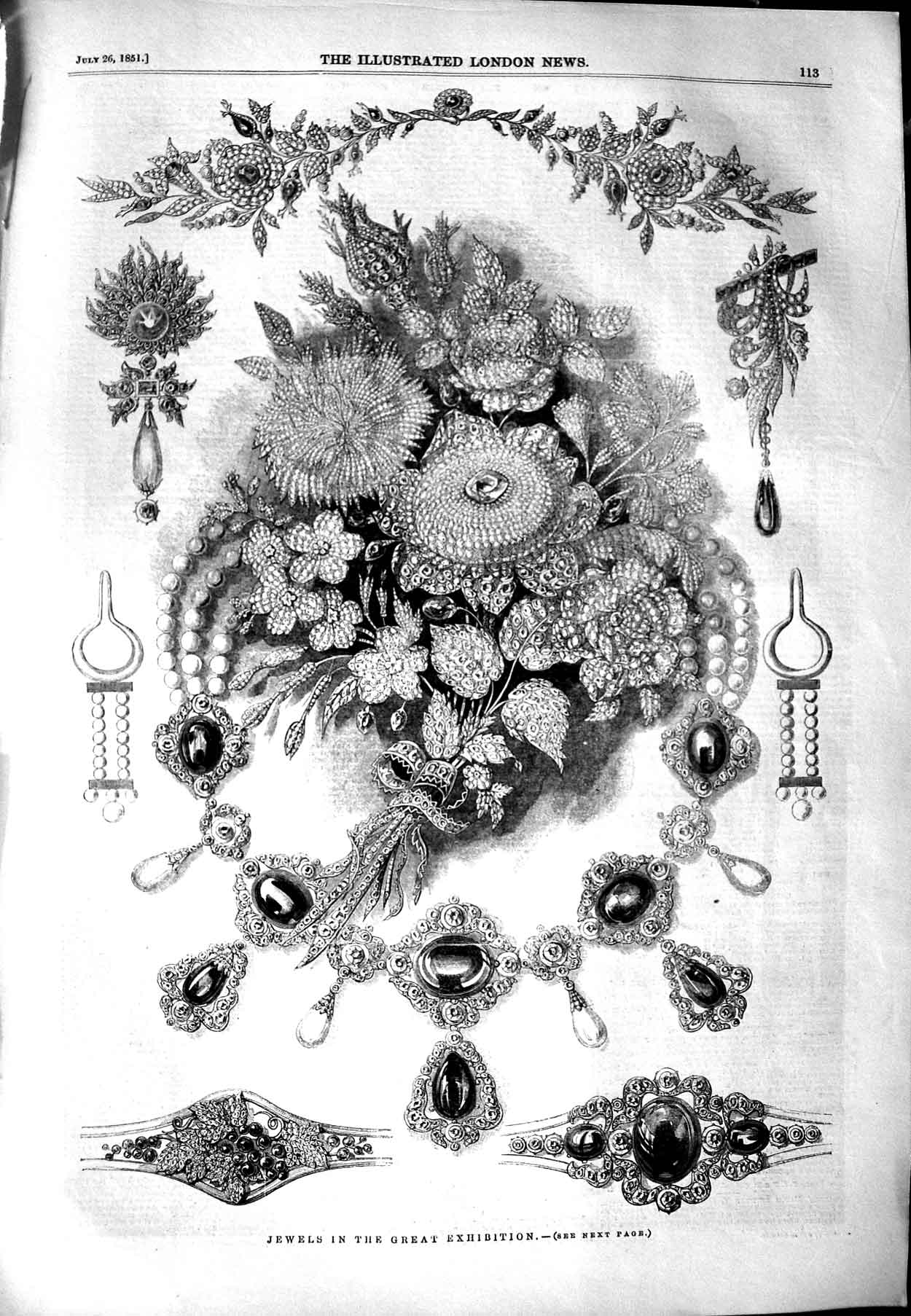 Original Old Antique Print 1851 Jewels Great Exhibition Je 19th