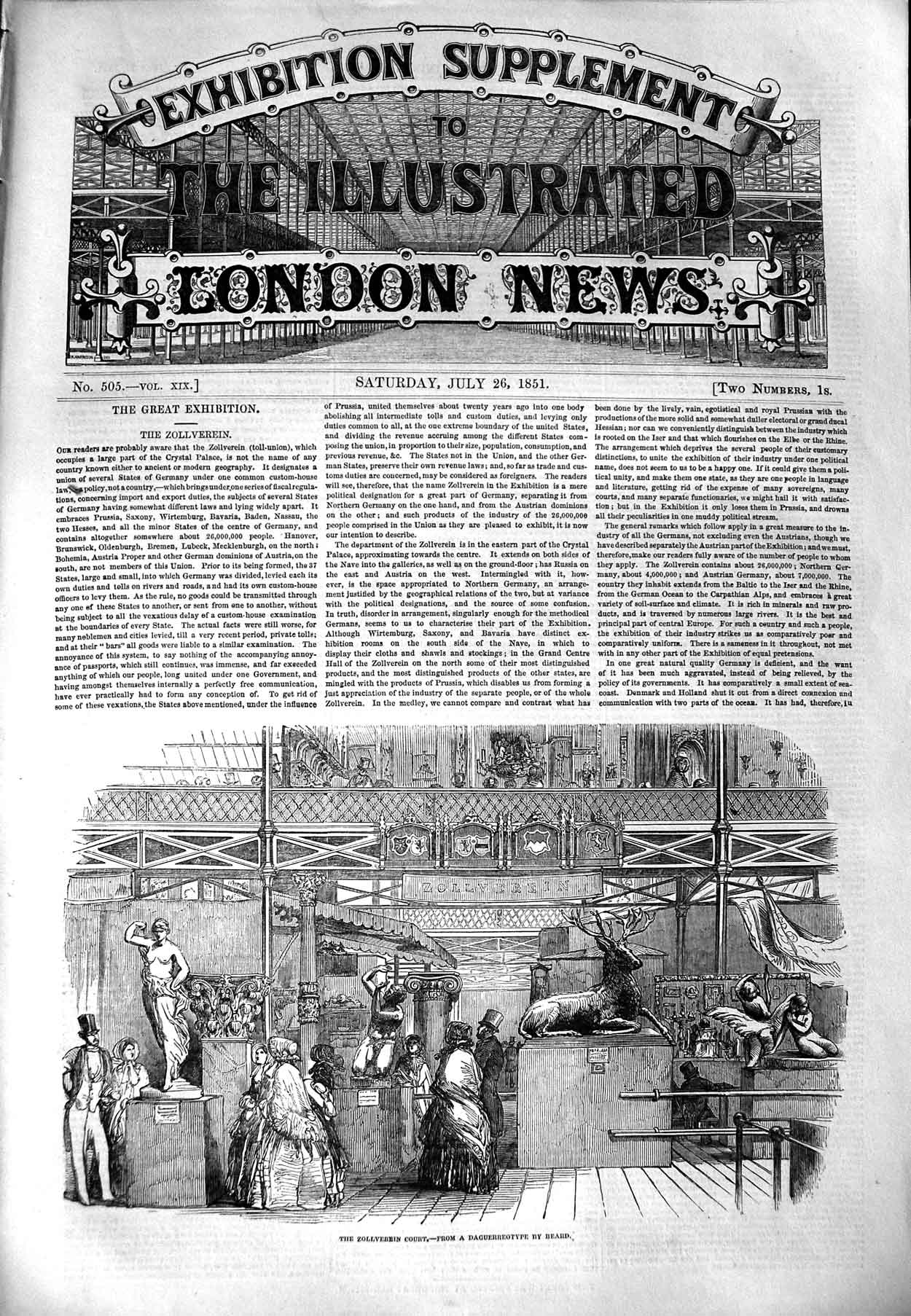 Original Old Antique Print 1851 Zollverein Court Great Exh 19th