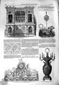 Original Old Antique Print 1851 Cabinet Furniture Moulo Clock Candelabrum Mache