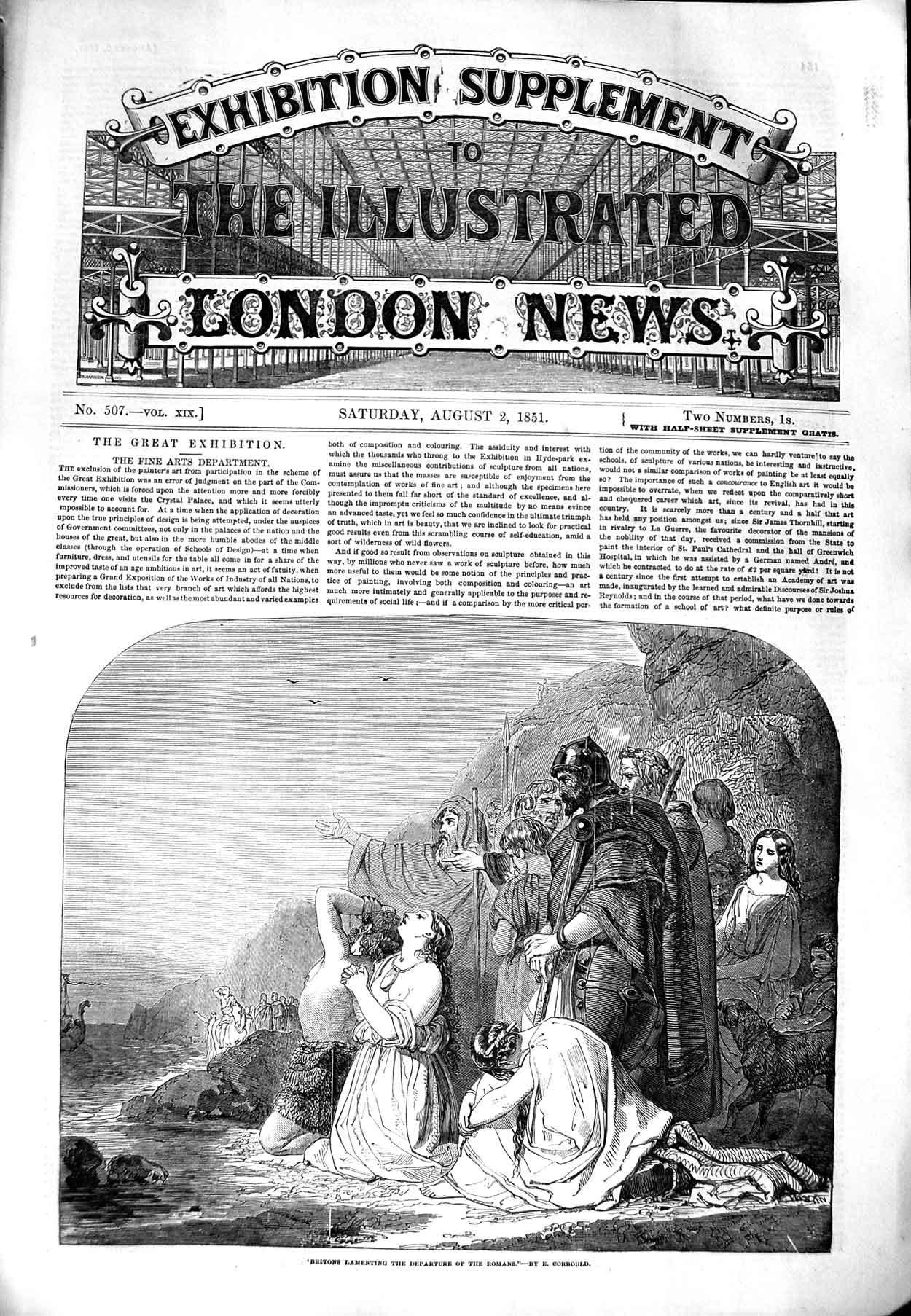 Original Old Antique Print 1851 Britons Lamenting Departure Romans Corbould