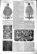 Old Antique Print 1851 Gas Chandelier Carpet Pattern Gothic Screen Chair 19th