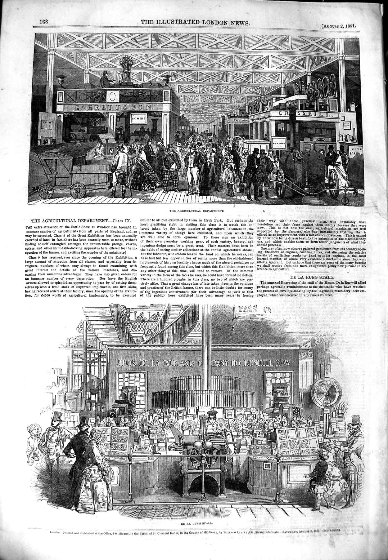 Old Antique Print 1851 Agriculture Department De La Rue'S Stall Bunhill 19th