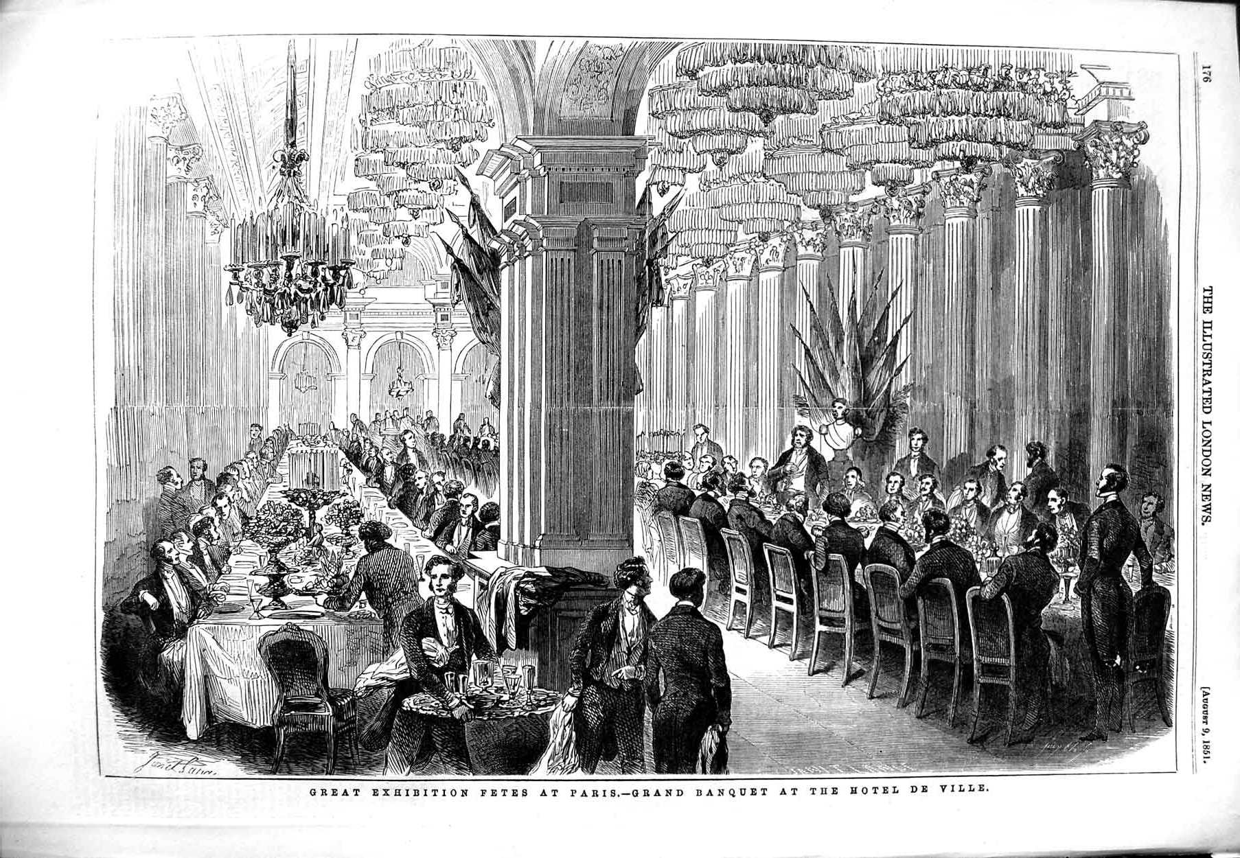 Old Antique Print 1851 Great Exhibition Paris Fete Banquet Hotel De Ville 19th