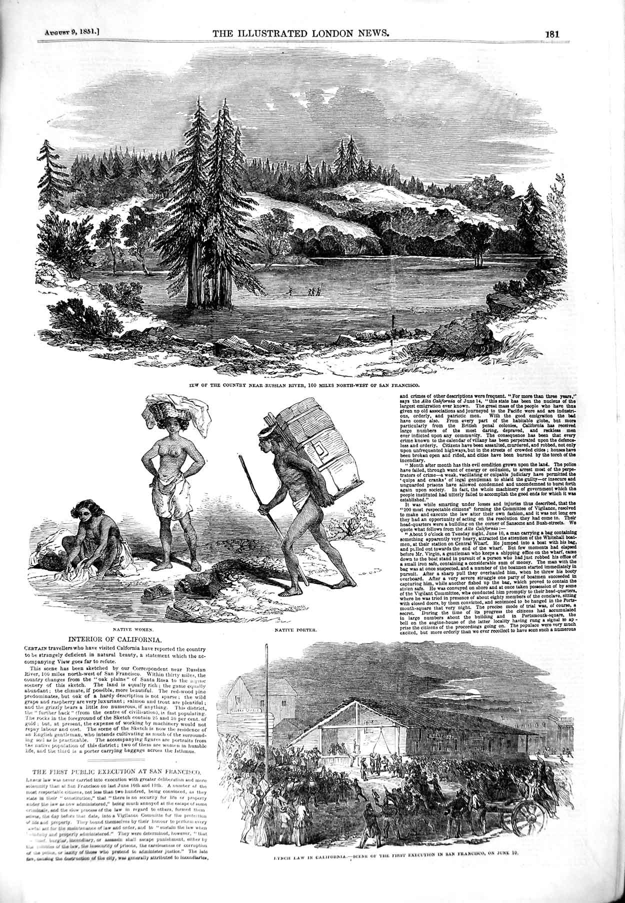 Original Old Antique Print 1851 Russian River Iew Native Women California Lynch