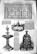 Original Old Antique Print 1851 Wall Decoration Martin'S Cement Silver Inkstand