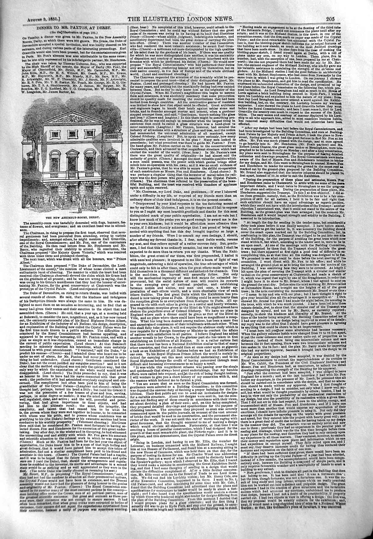 Original Old Antique Print 1851 New Assembly Rooms Derby England Architecture