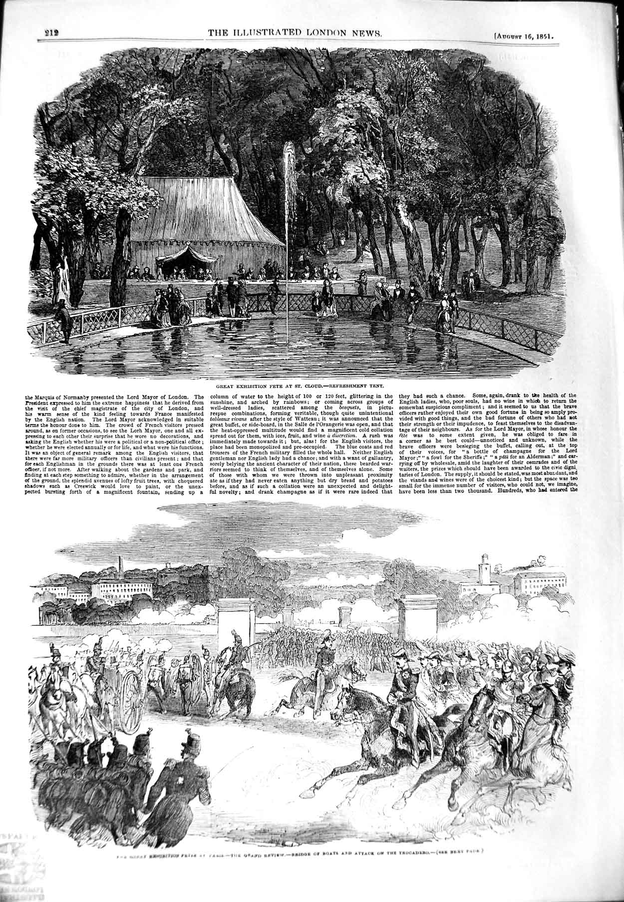 Original Old Antique Print 1851 Fete St. Cloud Refreshment Tent Trocadero Siers