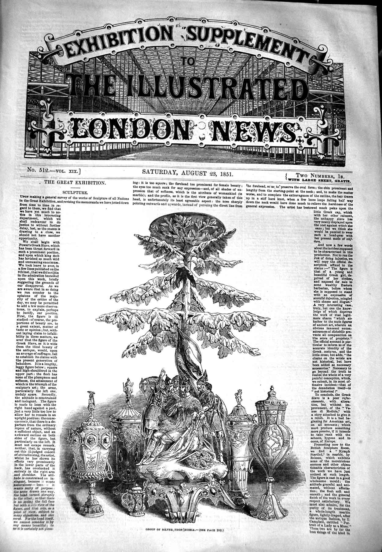 Original Old Antique Print 1851 Group Silver Russia Sculpture 19th
