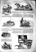 Old Antique Print 1851 Agricultural Implements Horse Hoe Thrashing Harrow 19th