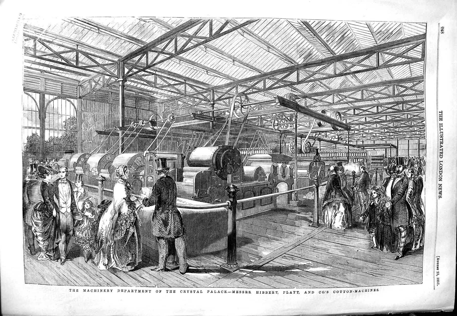 Original Old Antique Print 1851 Machinery Department Crystal Palace Hibbert 19th