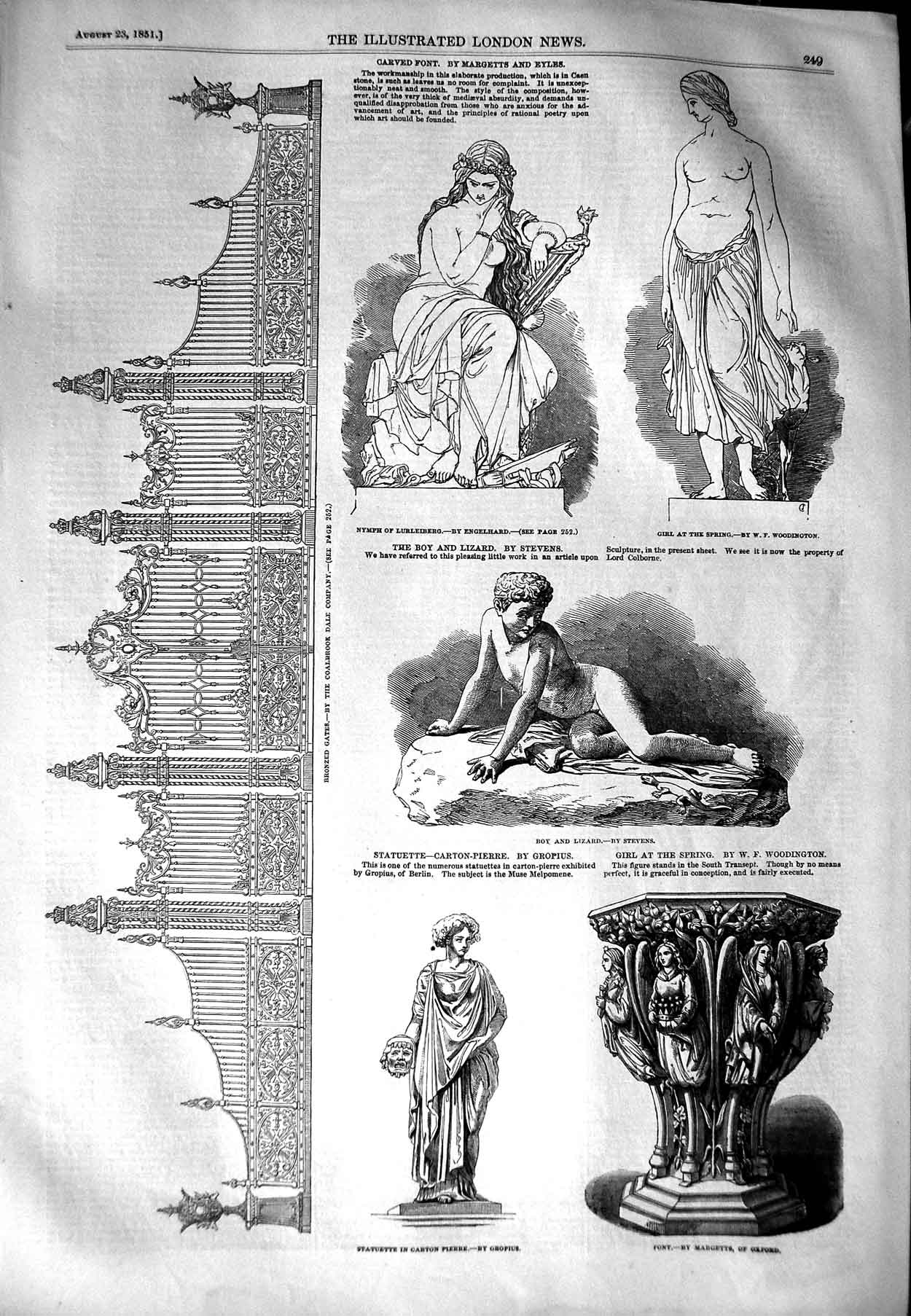 Original Old Antique Print 1851 Coalbrook Dale Gate Nymph Lurleiberg Sc 19th