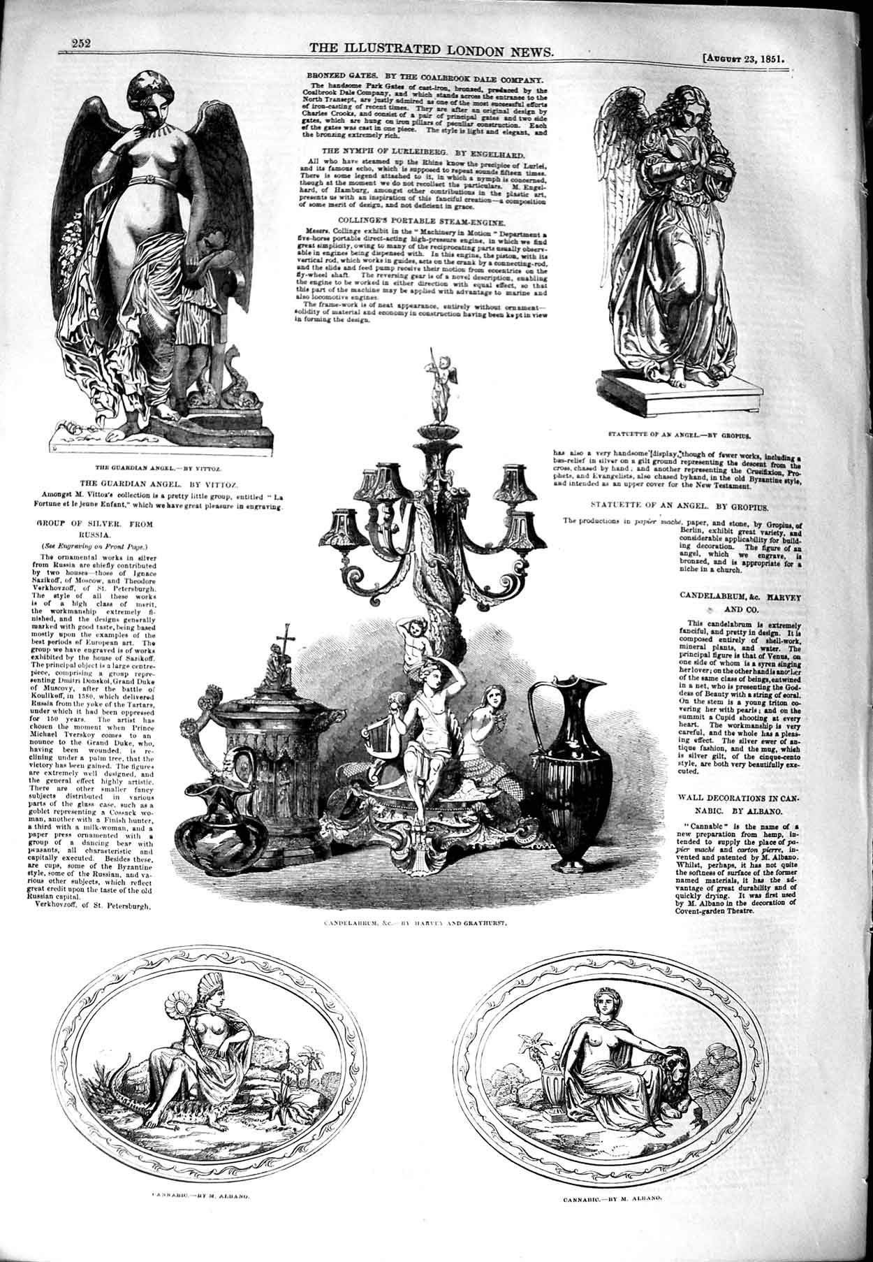 Old Antique Print 1851 Guardian Angel Statue Candelabrum Cannabic Albano 19th