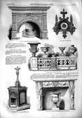 Original Old Antique Print 1851 Stove Robertson Carr Furniture Stone Clock Vase