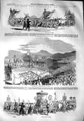 Old Antique Print 1851 Fete Des Vignerons Vevey Car Bacchus Ceres Pallas 19th