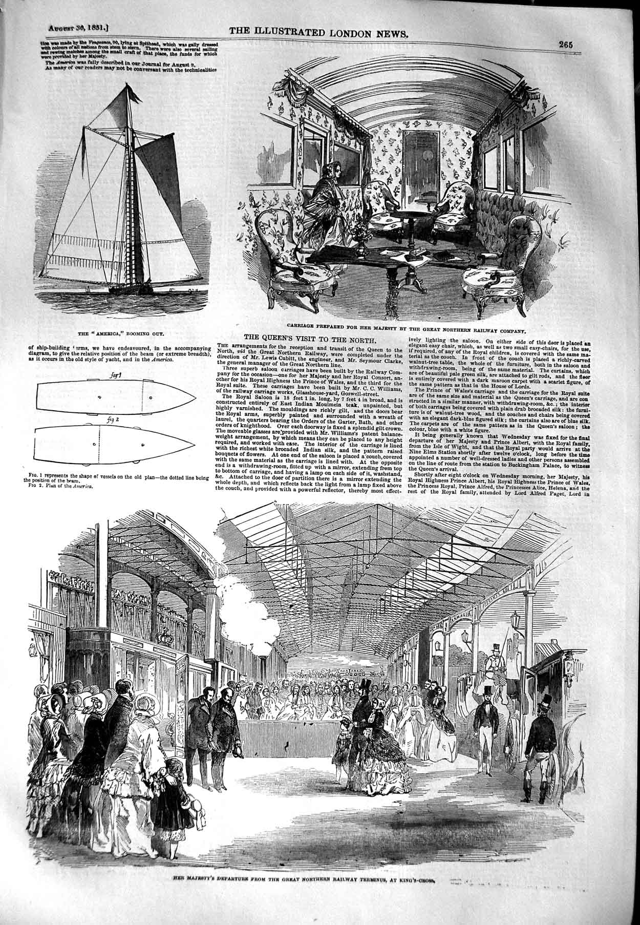 Original Old Antique Print 1851 Queen Great Northern Railway King'S-Cross 19th