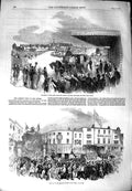 Original Old Antique Print 1851 Queen Railway Station Doncaster Angel Hotel