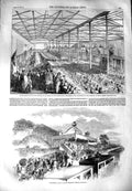 Original Old Antique Print 1851 Market House Doncaster Prince Albert Edinburgh
