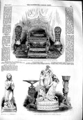 Old Antique Print 1851 Ivory Throne Queen Parian Sculpture Girl Praying 19th
