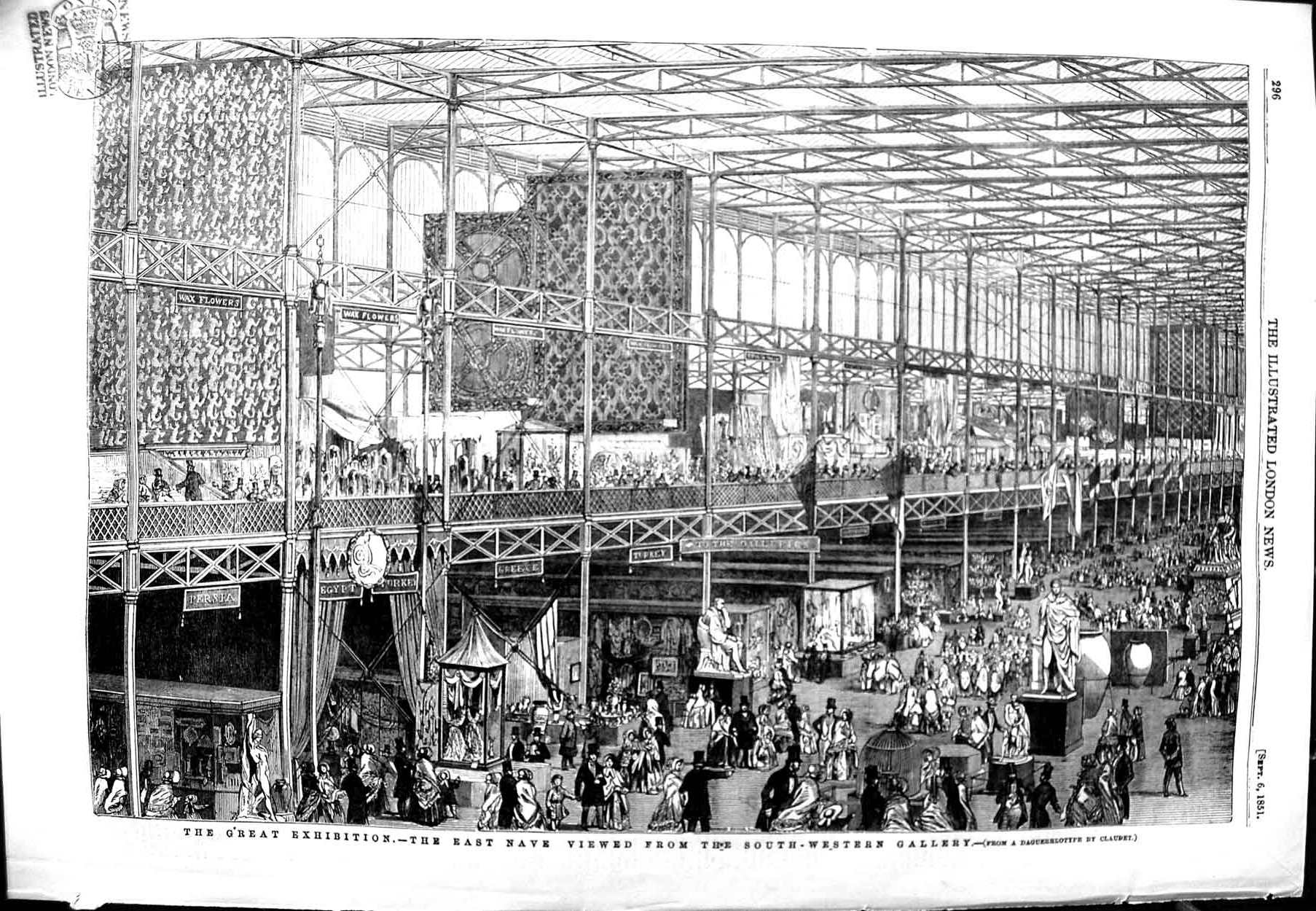 Original Old Antique Print 1851 Great Exhibition East Nave South-Western 19th