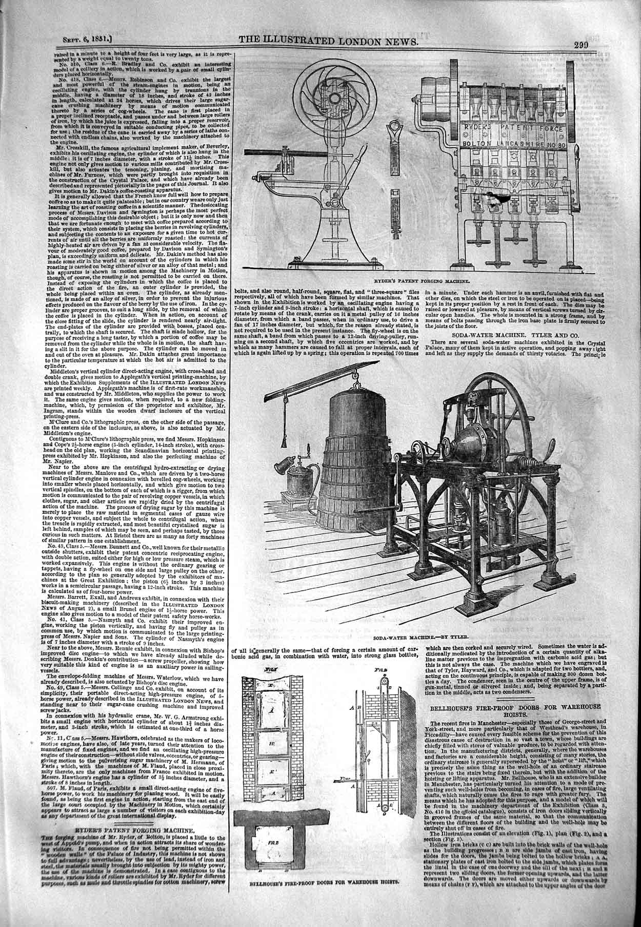Old Antique Print 1851 Ryder Forgin Machine Soda-Water Bellhouse Fountain 19th