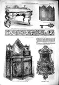 Original Old Antique Print 1851 Furniture Mirror Toilet Screen Patter Lace Silk