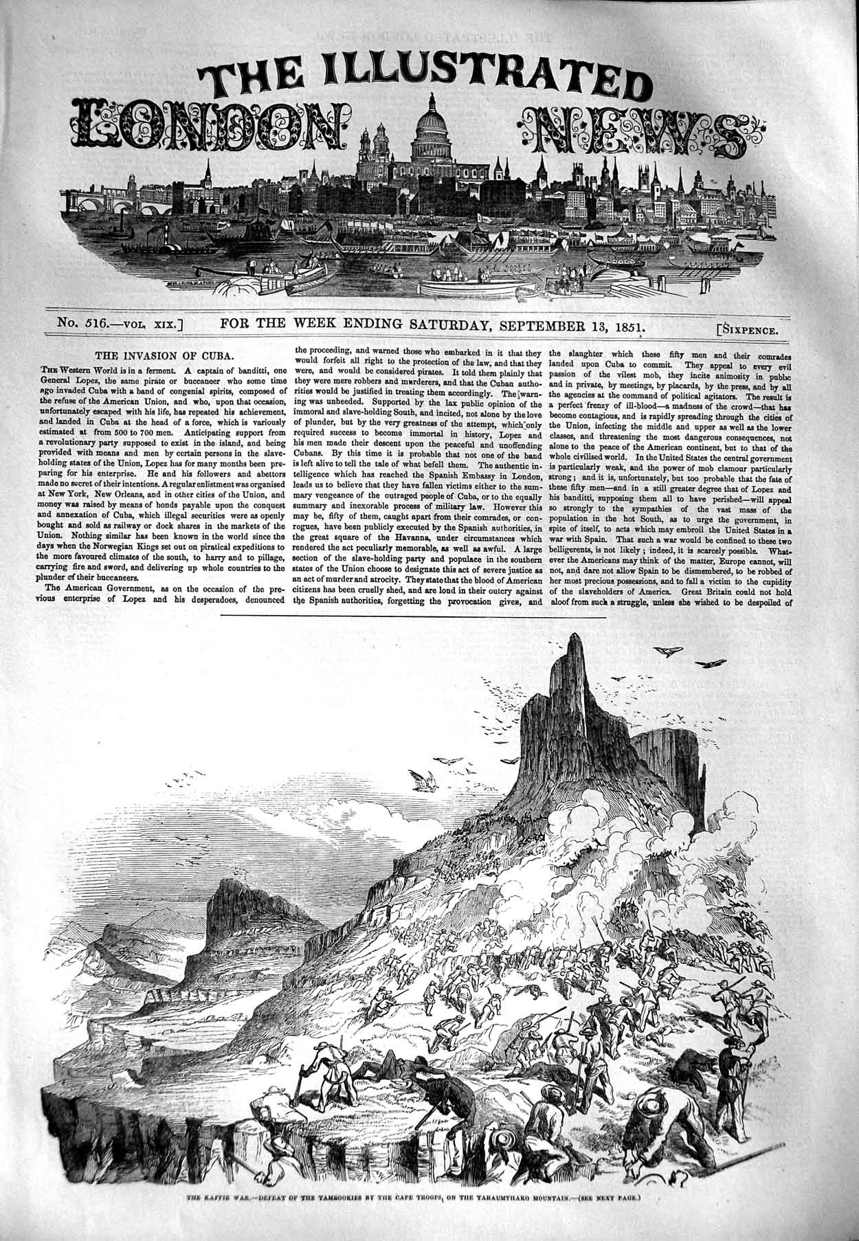 Old Antique Print 1851 Kaffir War Tambookies Cape Tabaumthako Mountains 19th