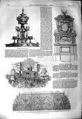 Original Old Antique Print 1851 Fontaine Bee-Hives Neighbour Cast-Iron Ornament