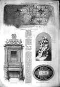 Original Old Antique Print 1851 Elizabethan Ceiling Secretaire Tea-Tray Jackson