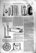 Original Old Antique Print 1851 Glass Blowing Bath Compass Bath Frame Portraits