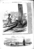 Original Old Antique Print 1851 Mairo Chief New Zealand Canoe View A Victorian