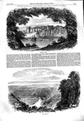 Original Old Antique Print 1851 Chepstow Castle Wyndcliff Wales Gloucester 19th