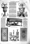 Original Old Antique Print 1851 Square Pianoforte Vase Marble Group China Panel
