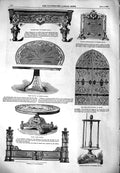 Original Old Antique Print 1851 Billiard Table Furniture Lace Pattern Curtain