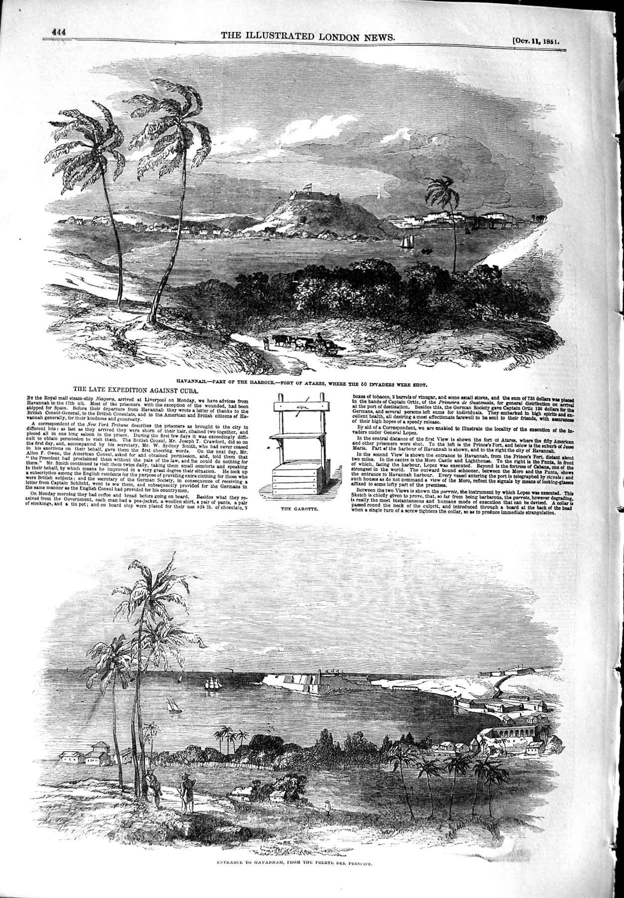 Old Antique Print 1851 Havannah Harbour Fort Atares Puerte Del Principe 19th