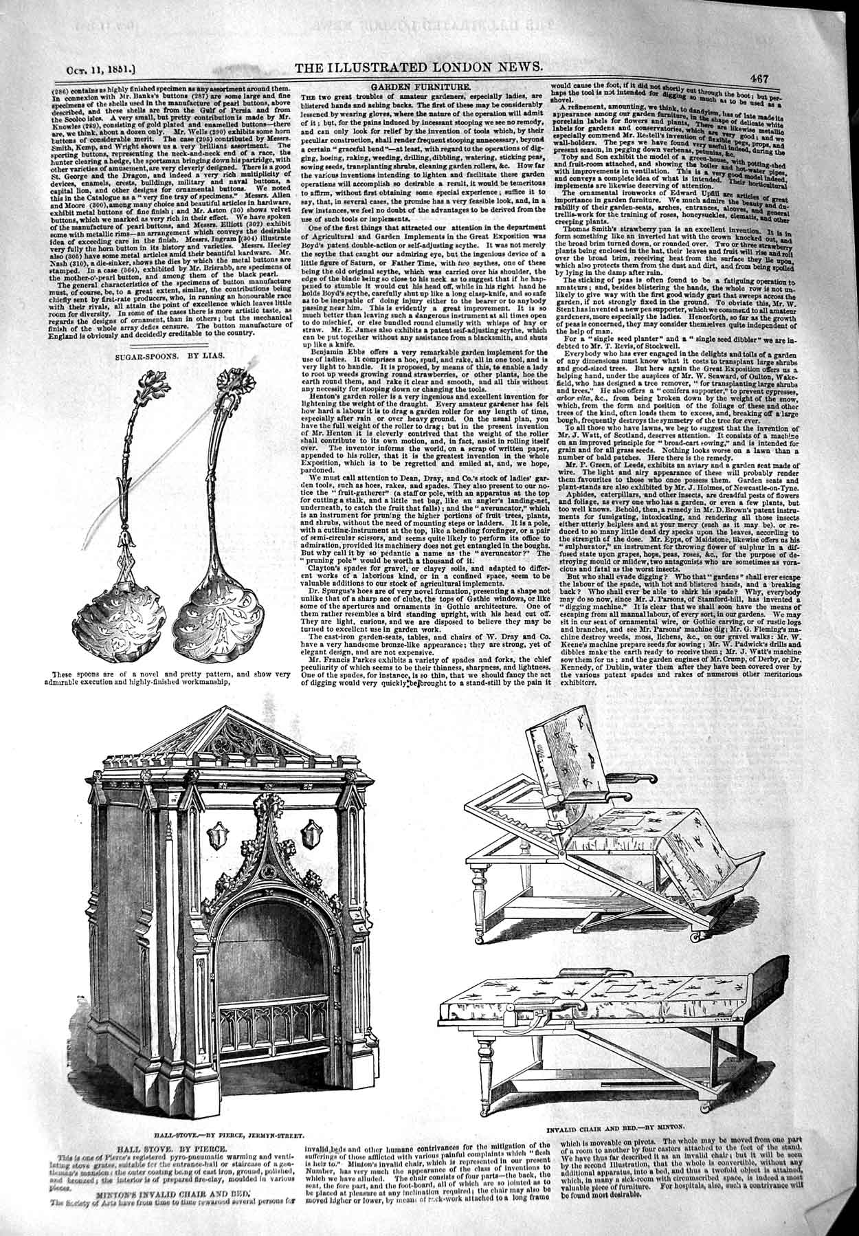 Original Old Antique Print 1851 Spoons Hall-Stove Kenilworth Buffet Axminster