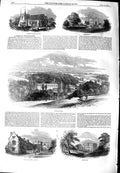 Original Old Antique Print 1851 Abbott'S Church Loudwater Mill Manor Moor Knoll