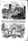 Original Old Antique Print 1851 Arch Victoria Bridge Albert River Irwell Boats