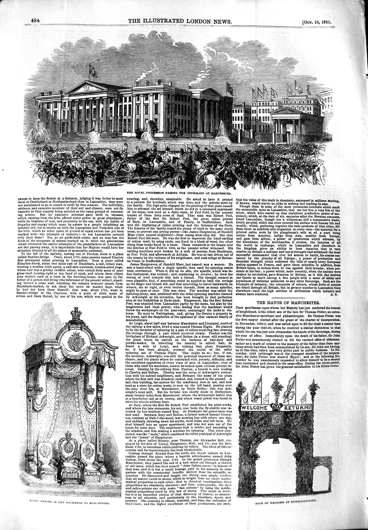 Original Old Antique Print 1851 Royal Throne Infirmary Manchester Rickmansworth