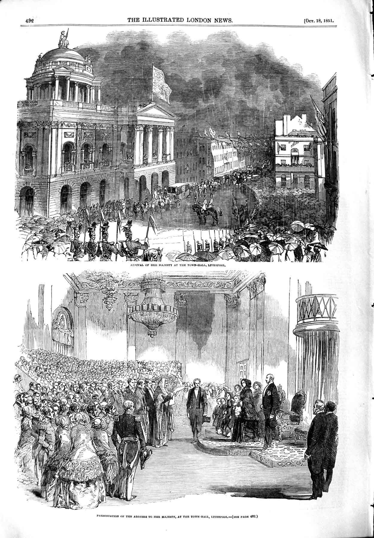 Original Old Antique Print 1851 Presentation Address Queen Town Hall Liverpool