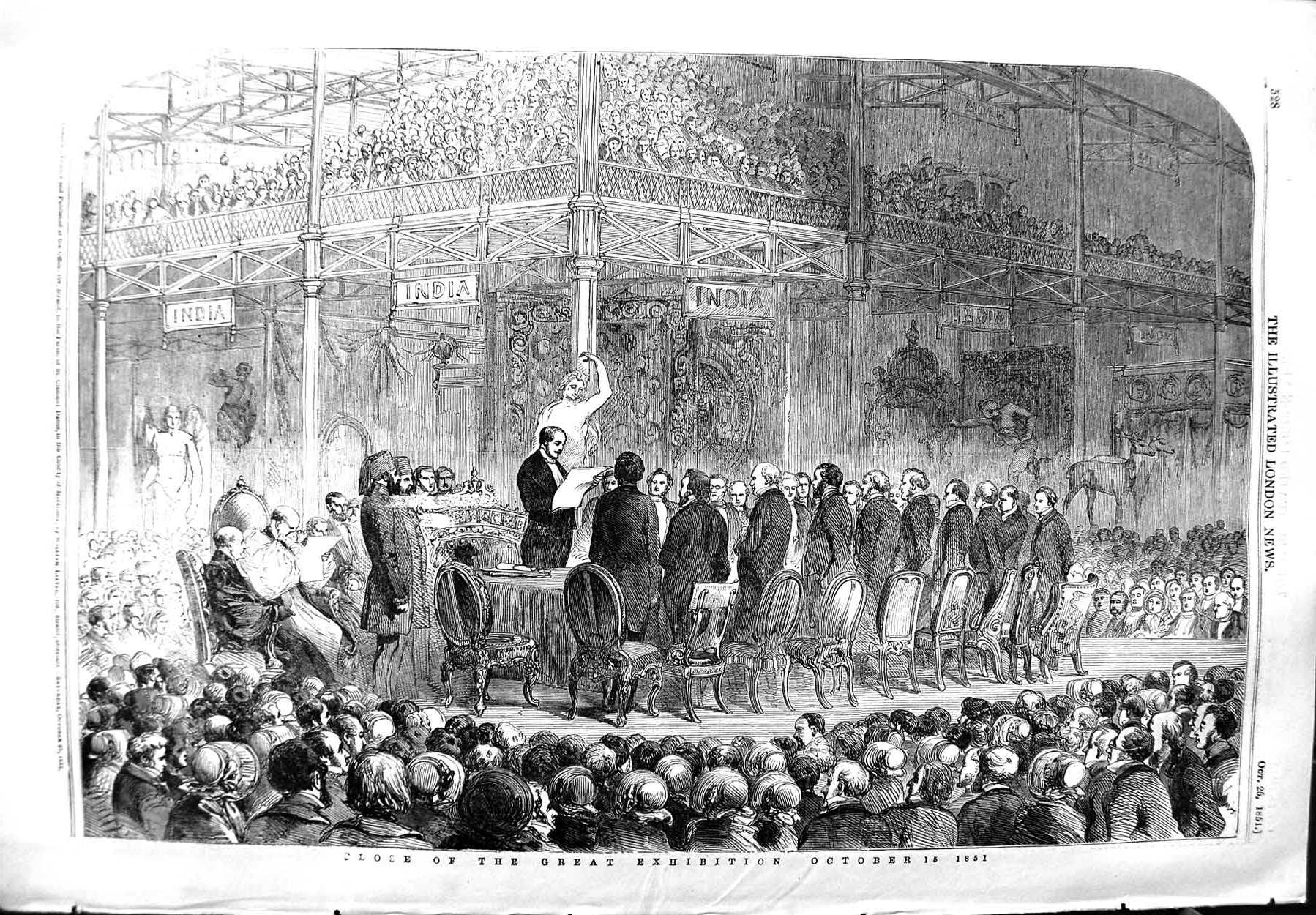 Original Old Antique Print 1851 Scene Close Great Exhibition Men Meeting 19th
