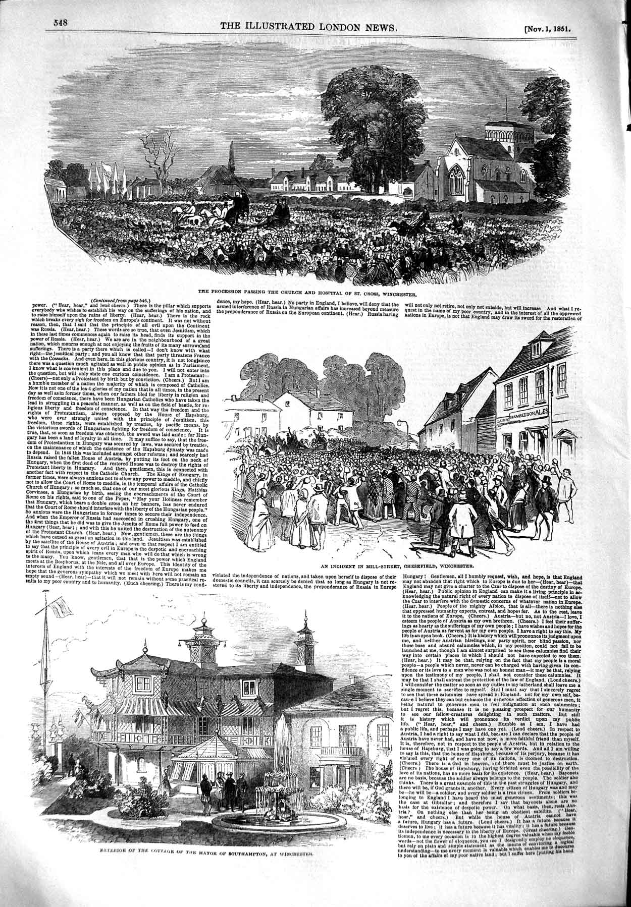 Original Old Antique Print 1851 Cottage Mayor Southampton Winchester Church