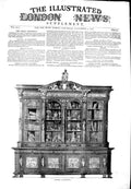 Original Old Antique Print 1851 Furniture Bookcase Poplin Window Curtain Damask
