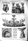 Original Old Antique Print 1851 Clock Model Bryan Boroimbe Harp Alhambra Stove
