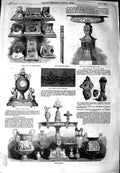 Original Old Antique Print 1851 Sevres Porcelain Silk Pattern Iron Vase Enamels