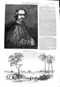 Original Old Antique Print 1851 Portrait Rembrandt Bridge River Corvery Madras