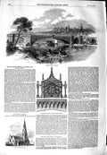 Original Old Antique Print 1851 Victoria Bridge River Windsor Landscove Church