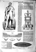 Original Old Antique Print 1851 Statue Lord Bentinck Northumberland Life-Boat