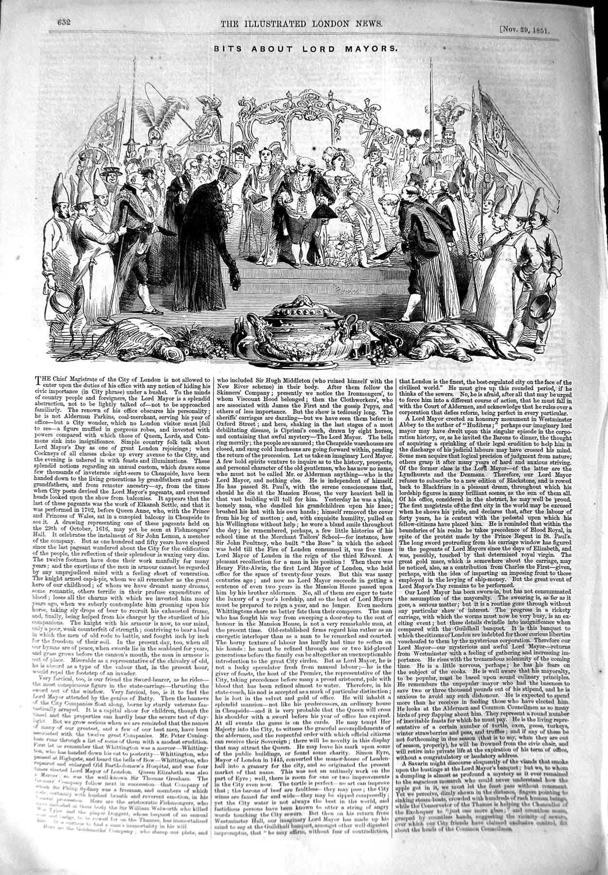 Original Old Antique Print 1851 Lord Mayors People Parrot Bench 19th