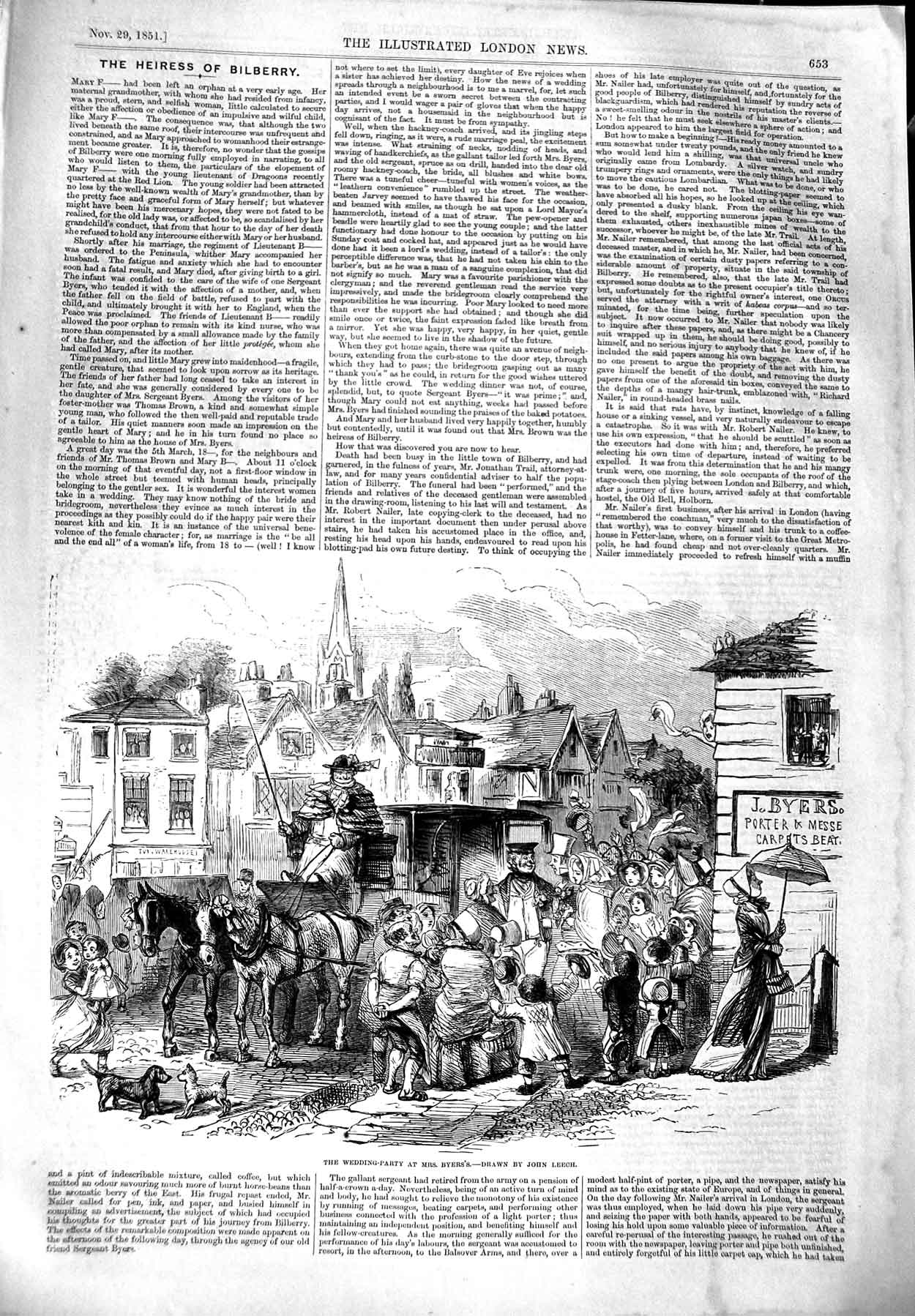 Original Old Antique Print 1851 Wedding Party Byers Horses Carriage John Leech