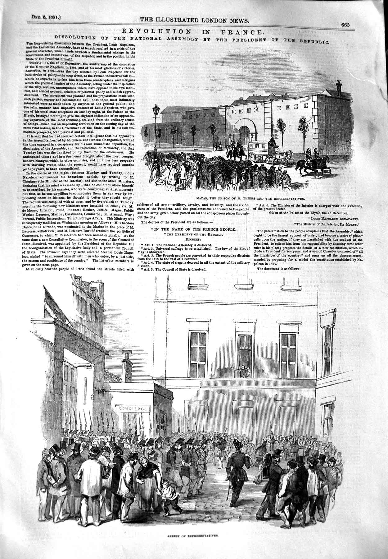 Original Old Antique Print 1851 Revolution France Mazas Prison Thiers Siers